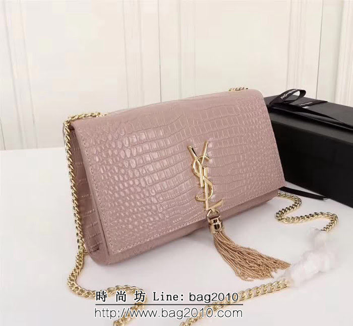 YSL聖羅蘭 鱷魚紋牛皮 時尚鏈條流蘇包 可單肩斜挎 26700 YAS1418